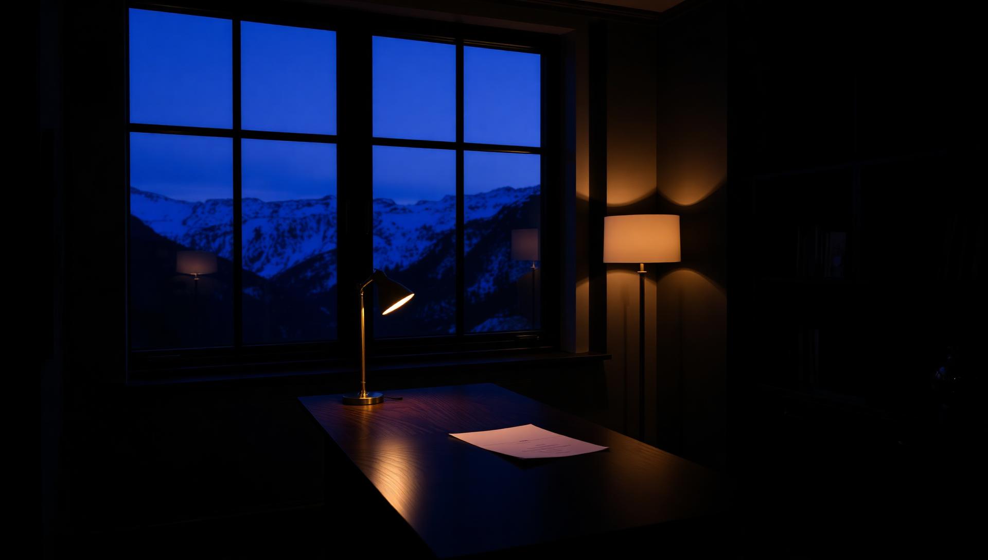 Interior sobri d'oficina privada a Andorra amb llum càlida